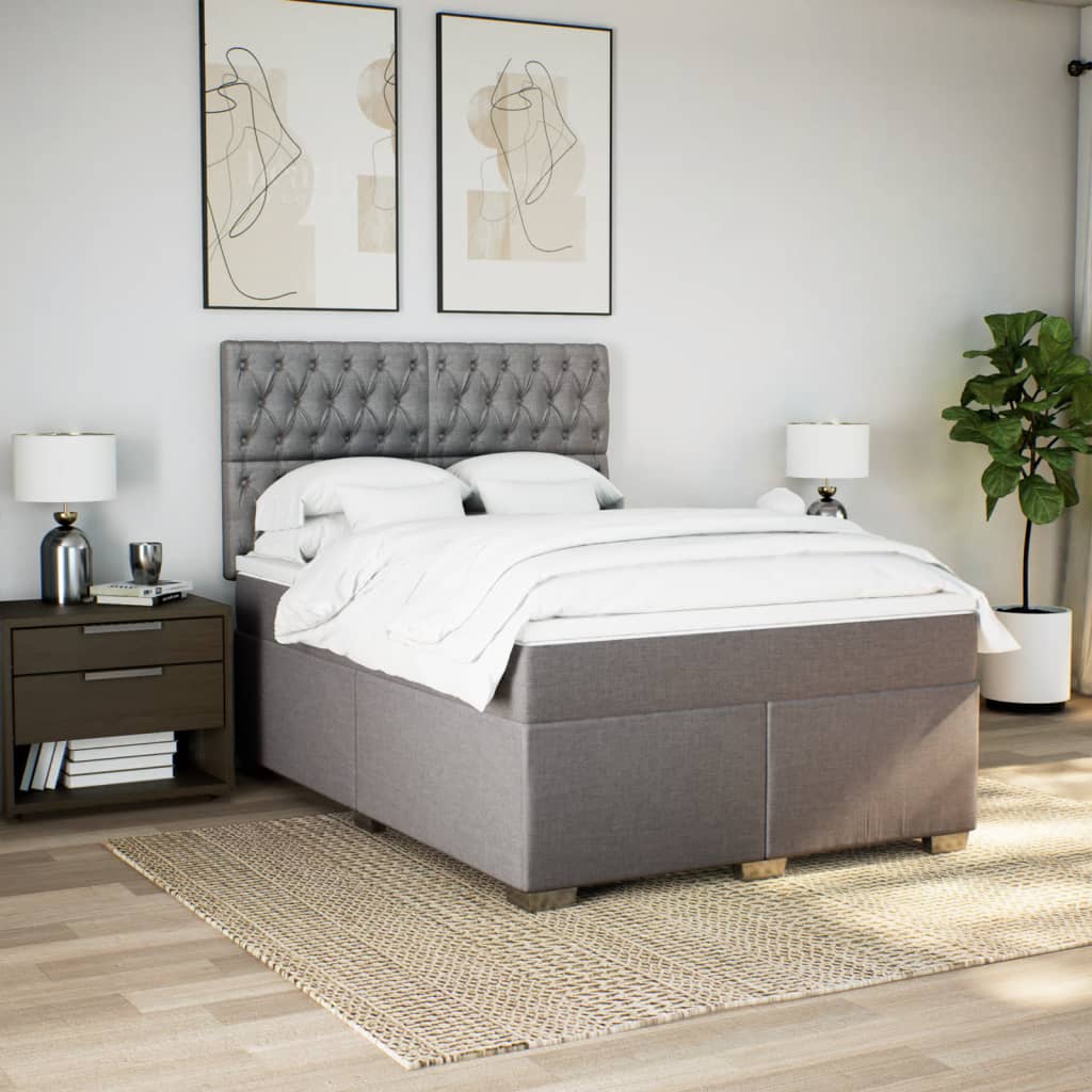 Boxspring met matras stof taupe 140x190 cm is nu te koop bij PeponiXL, paradijselijk wonen!