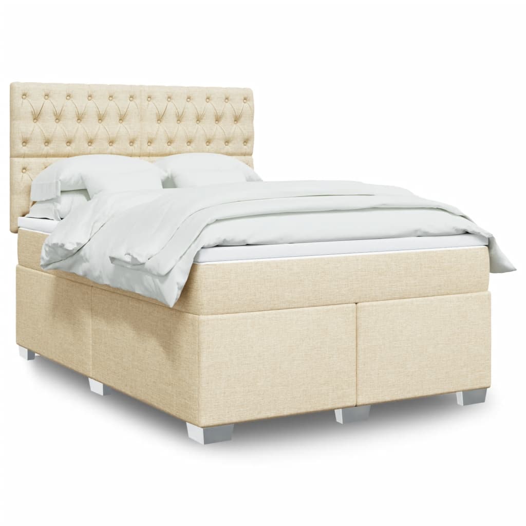 Boxspring met matras stof crèmekleurig 140x190 cm is nu te koop bij PeponiXL, paradijselijk wonen!