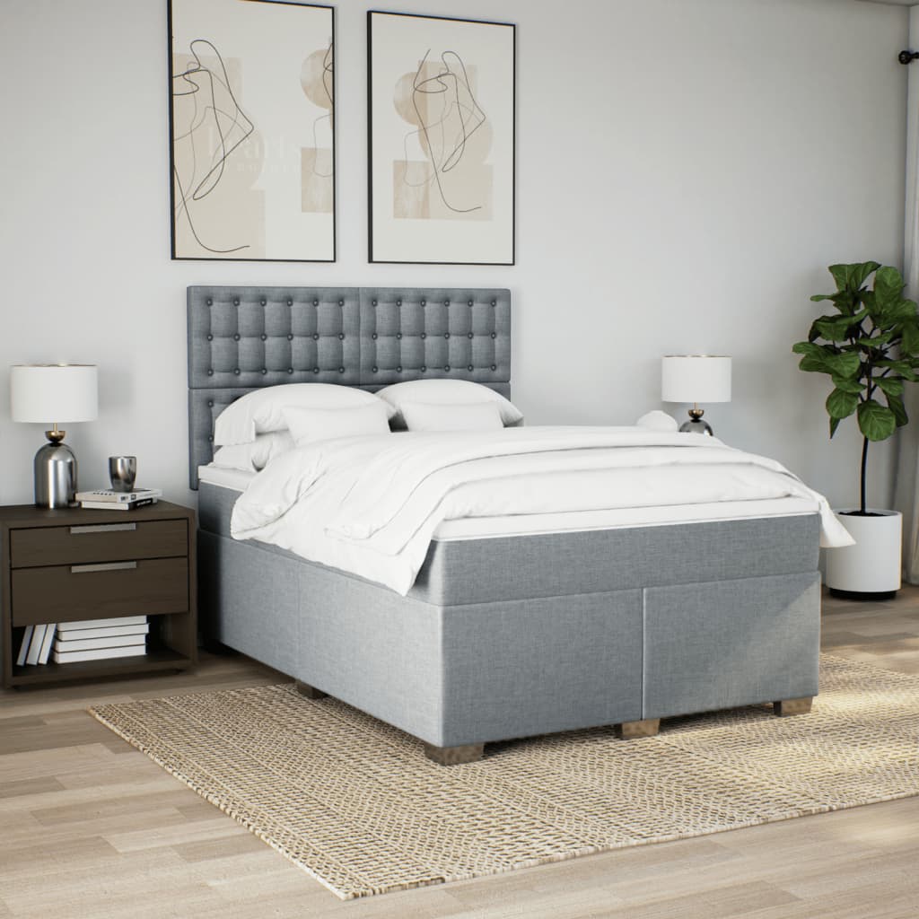 Boxspring met matras stof lichtgrijs 140x190 cm is nu te koop bij PeponiXL, paradijselijk wonen!