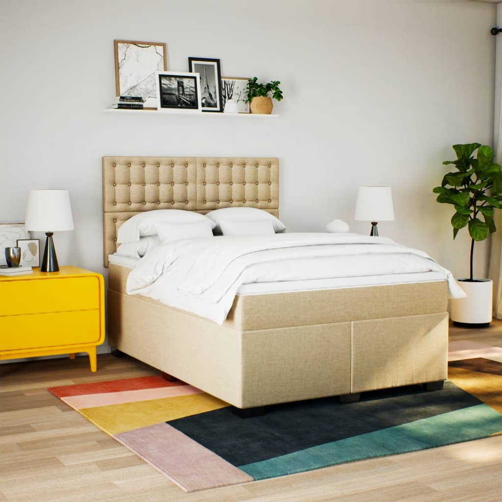 Boxspring met matras stof crèmekleurig 160x200 cm is nu te koop bij PeponiXL, paradijselijk wonen!