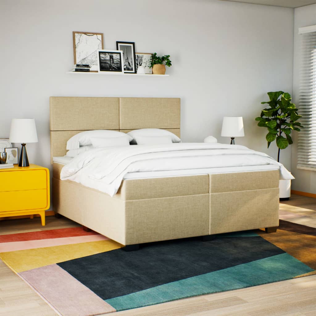 Boxspring met matras stof crèmekleurig 200x200 cm is nu te koop bij PeponiXL, paradijselijk wonen!
