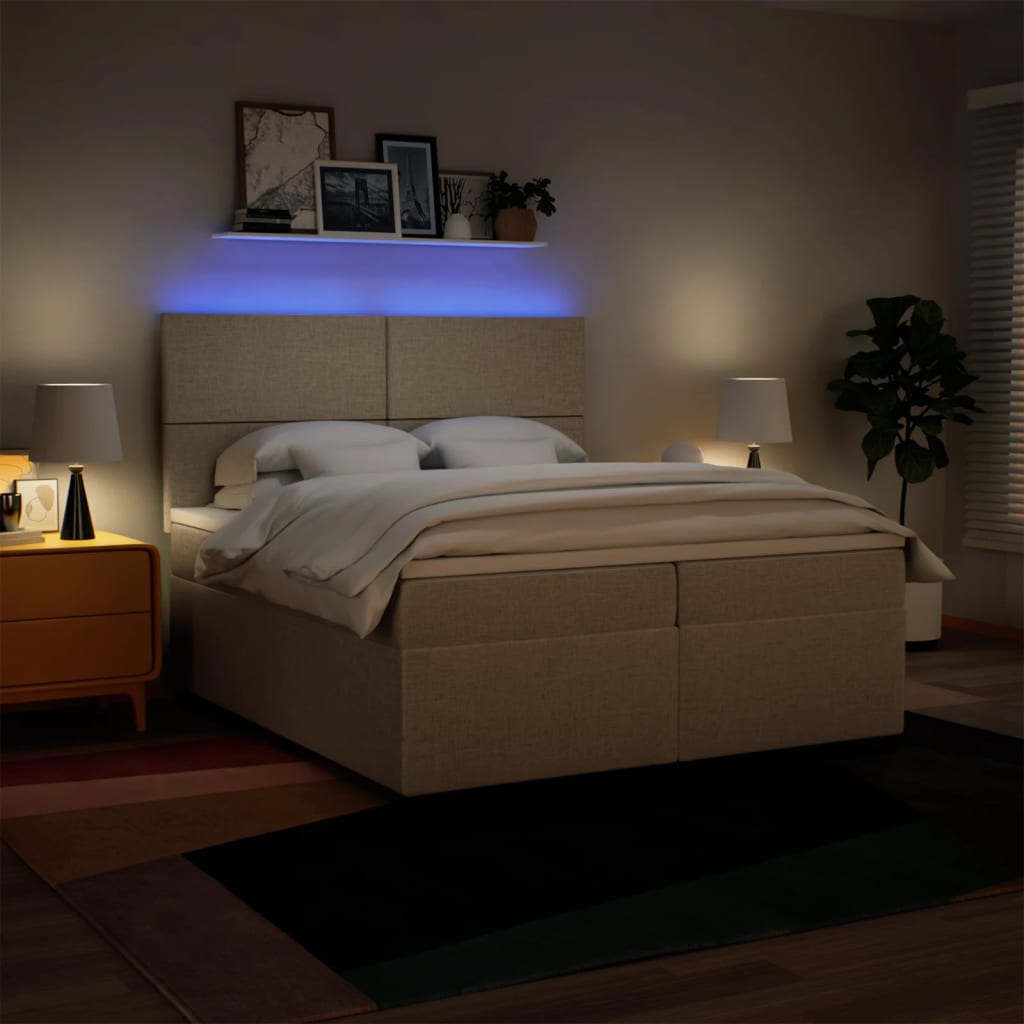 Boxspring met matras stof crèmekleurig 200x200 cm is nu te koop bij PeponiXL, paradijselijk wonen!