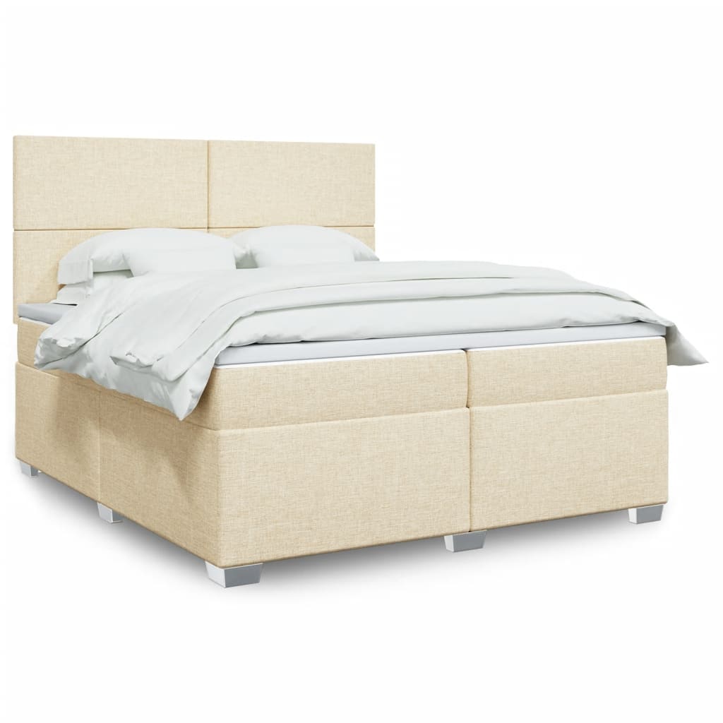 Boxspring met matras stof crèmekleurig 200x200 cm is nu te koop bij PeponiXL, paradijselijk wonen!