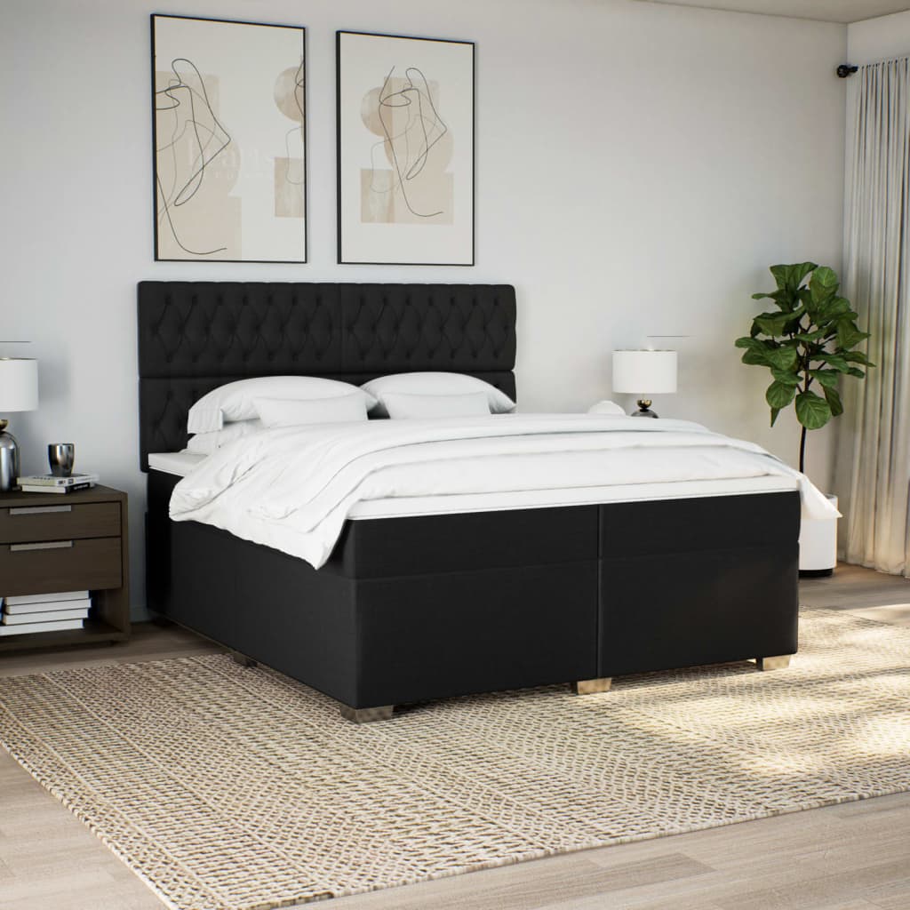 Boxspring met matras stof zwart 200x200 cm is nu te koop bij PeponiXL, paradijselijk wonen!