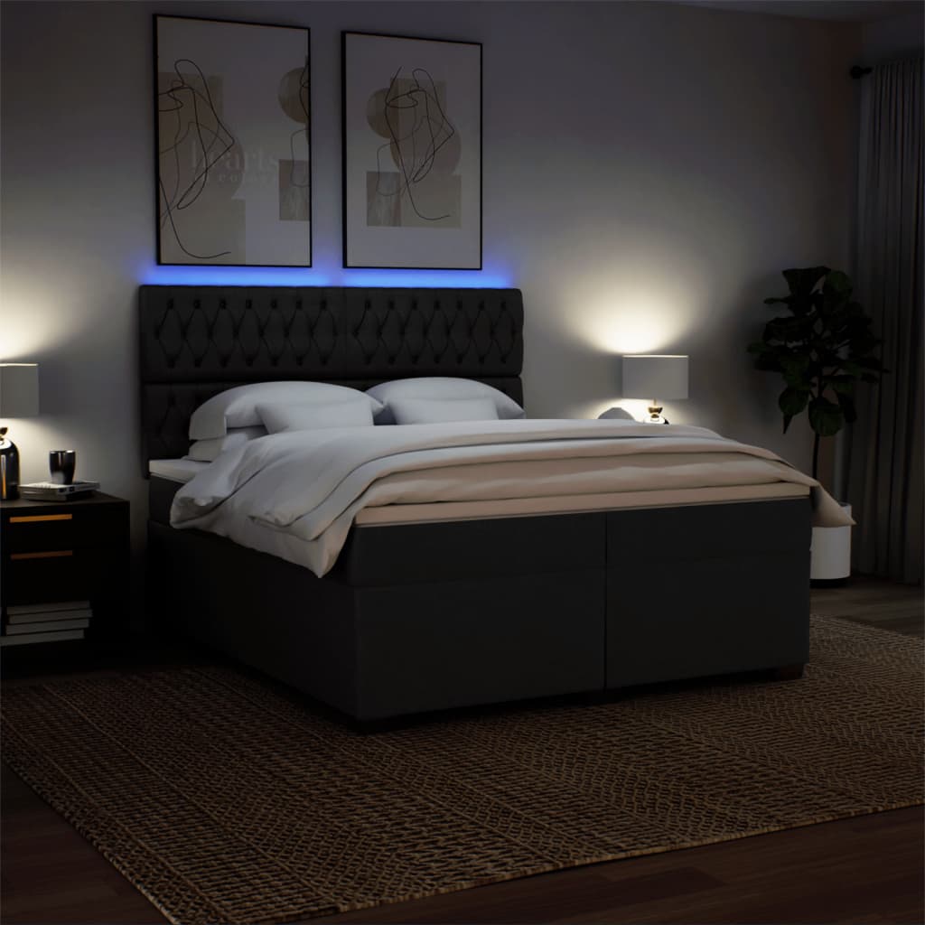 Boxspring met matras stof zwart 200x200 cm is nu te koop bij PeponiXL, paradijselijk wonen!