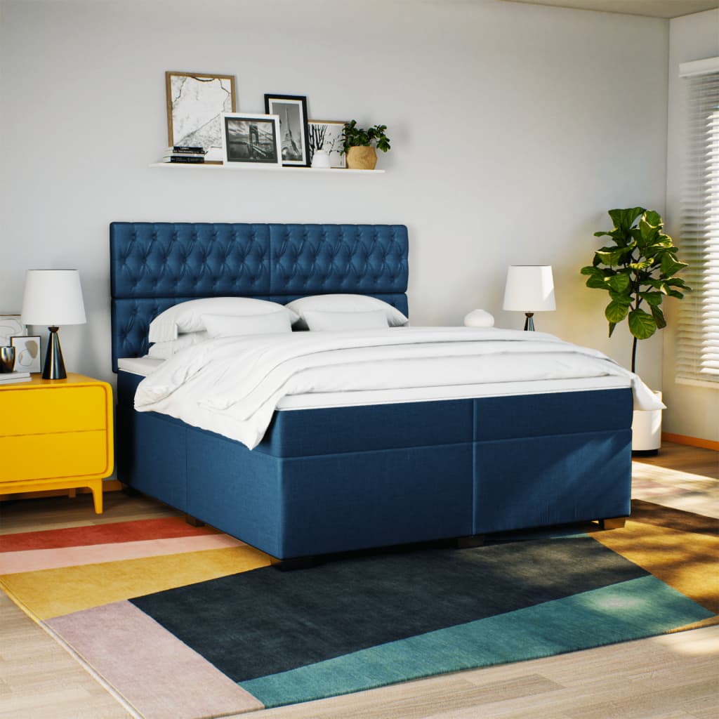 Boxspring met matras stof blauw 200x200 cm is nu te koop bij PeponiXL, paradijselijk wonen!