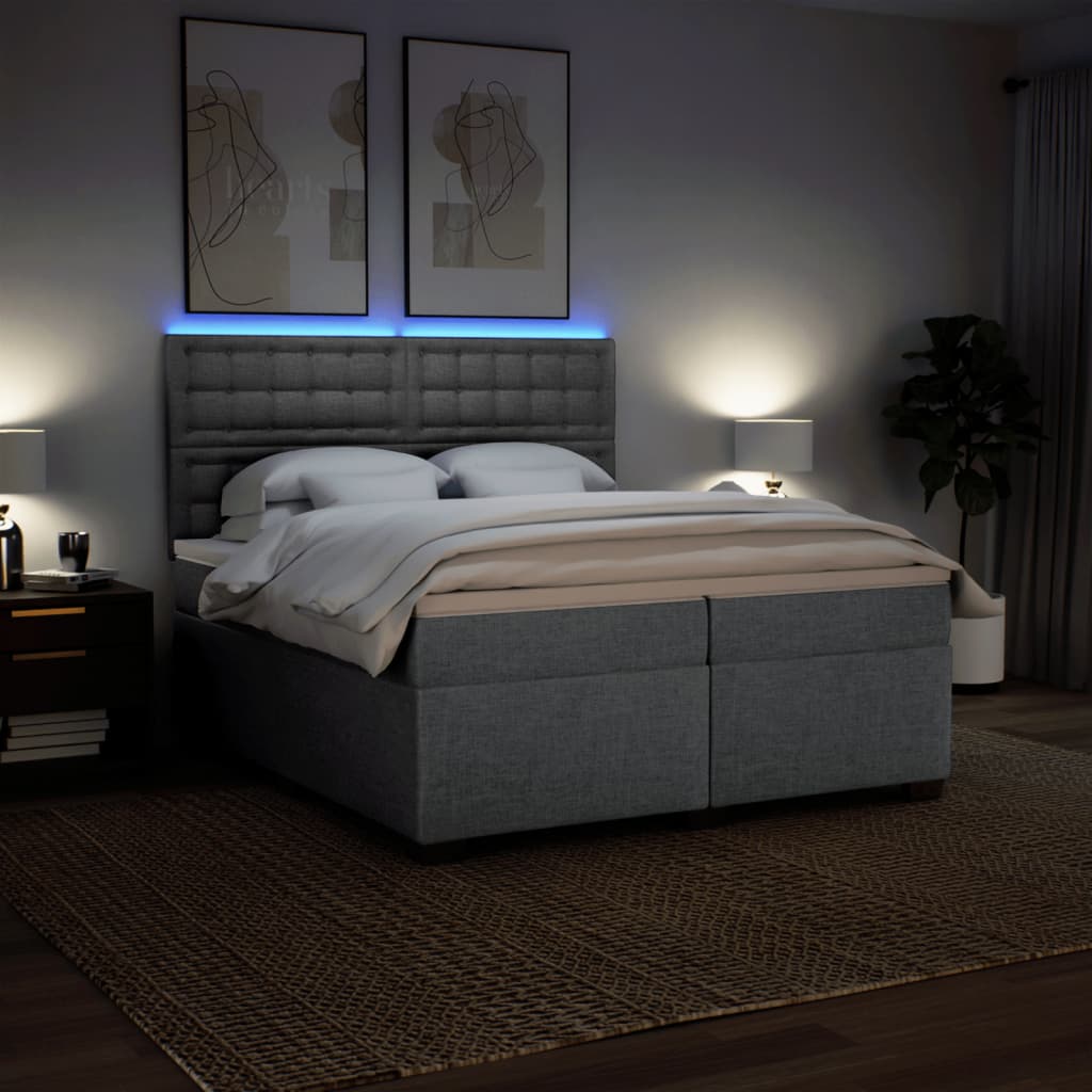 Boxspring met matras stof lichtgrijs 200x200 cm is nu te koop bij PeponiXL, paradijselijk wonen!