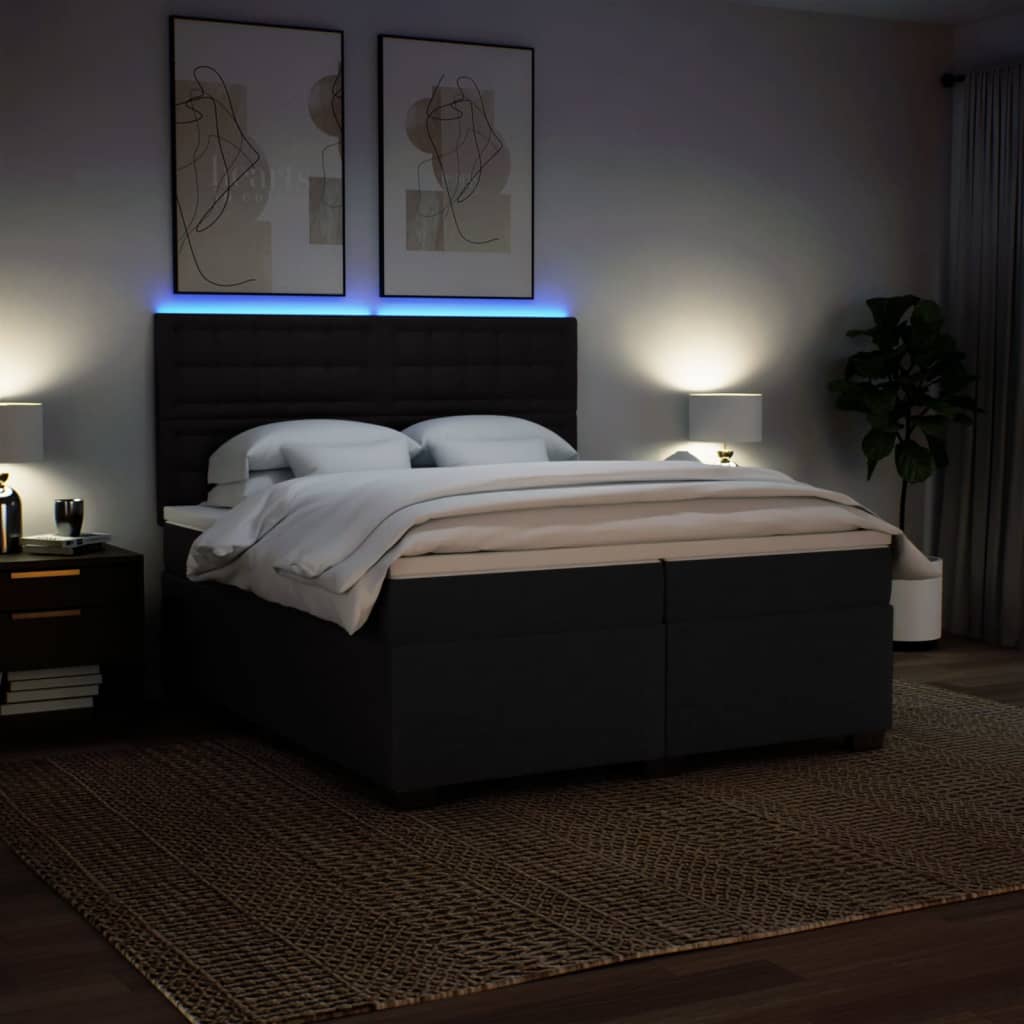 Boxspring met matras stof zwart 200x200 cm is nu te koop bij PeponiXL, paradijselijk wonen!