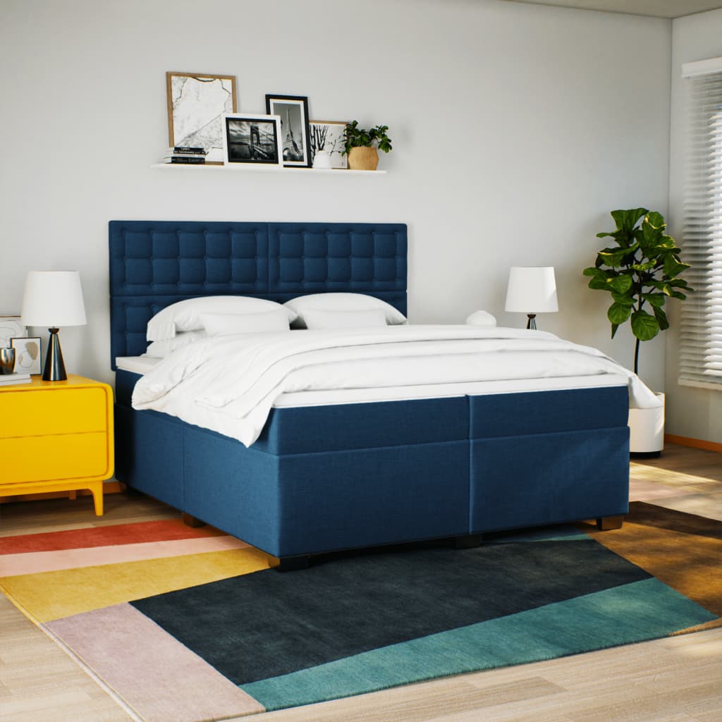 Boxspring met matras stof blauw 200x200 cm is nu te koop bij PeponiXL, paradijselijk wonen!