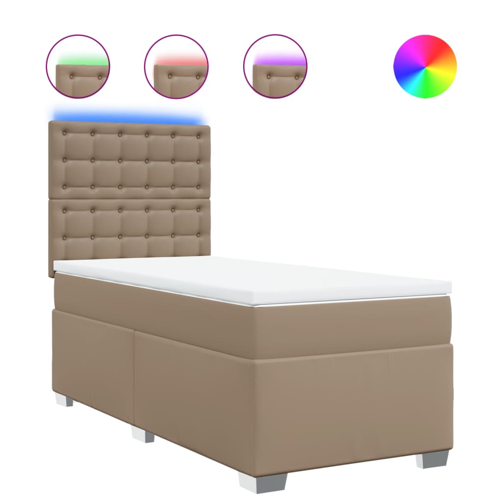 Boxspring met matras kunstleer cappuccinokleurig 90x190 cm is nu te koop bij PeponiXL, paradijselijk wonen!