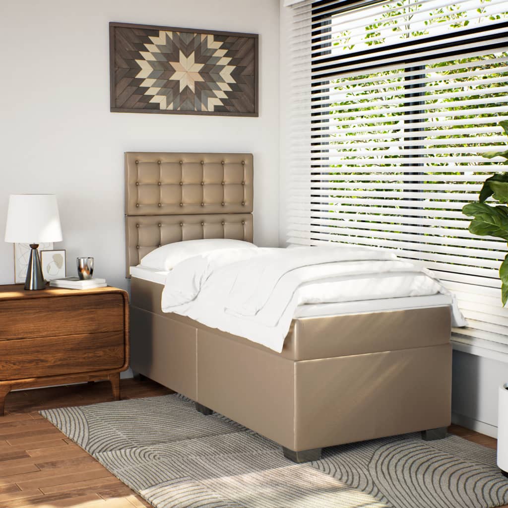Boxspring met matras kunstleer cappuccinokleurig 90x200 cm is nu te koop bij PeponiXL, paradijselijk wonen!