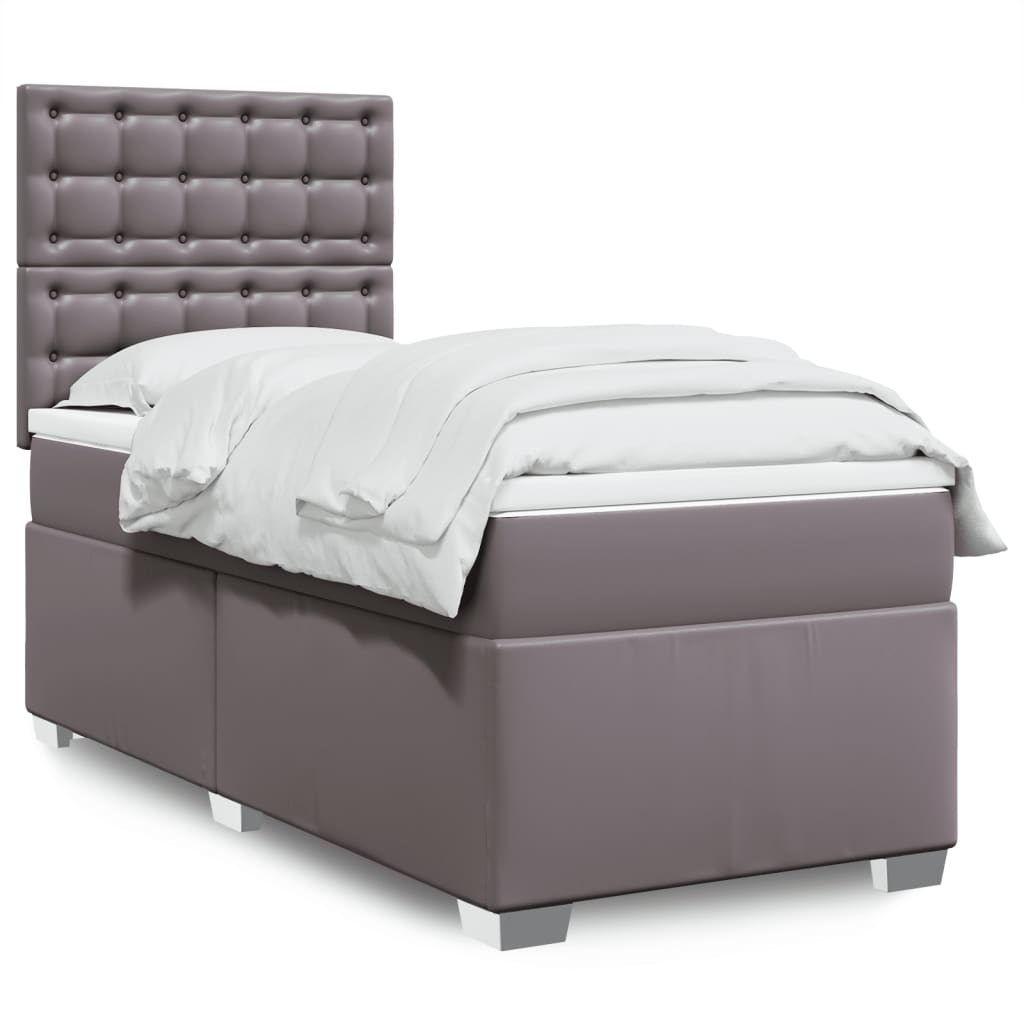 Boxspring met matras kunstleer grijs 100x200 cm is nu te koop bij PeponiXL, paradijselijk wonen!