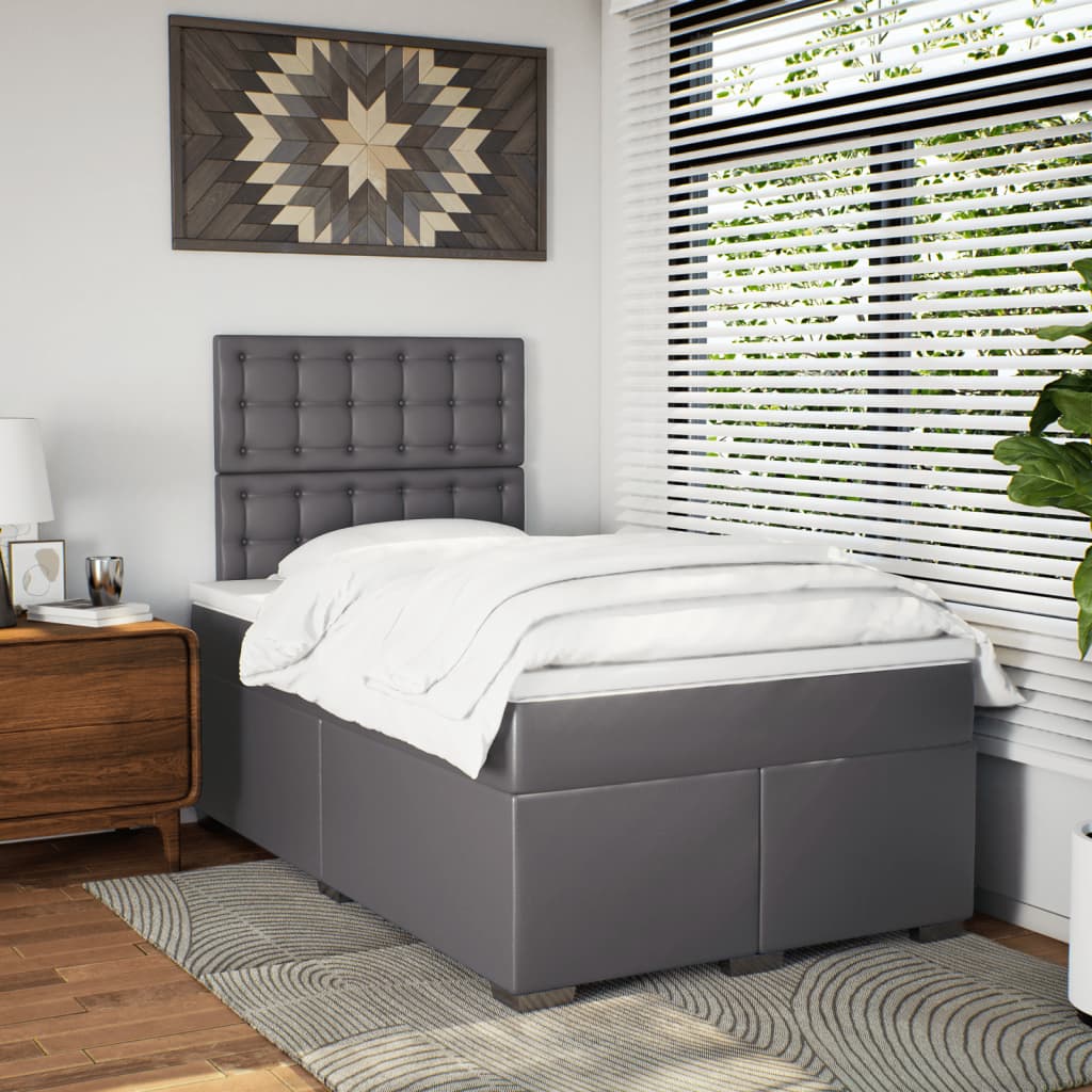 Boxspring met matras kunstleer grijs 120x200 cm is nu te koop bij PeponiXL, paradijselijk wonen!