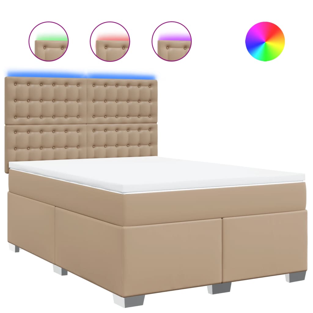 Boxspring met matras kunstleer cappuccinokleurig 140x190 cm is nu te koop bij PeponiXL, paradijselijk wonen!