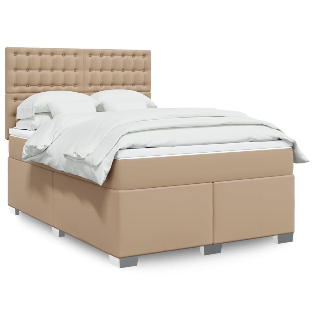 Boxspring met matras kunstleer cappuccinokleurig 140x190 cm is nu te koop bij PeponiXL, paradijselijk wonen!