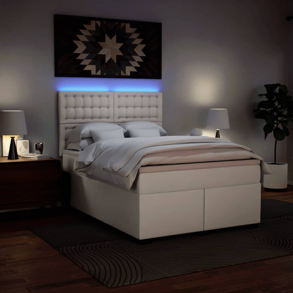 Boxspring met matras kunstleer wit 140x200 cm is nu te koop bij PeponiXL, paradijselijk wonen!