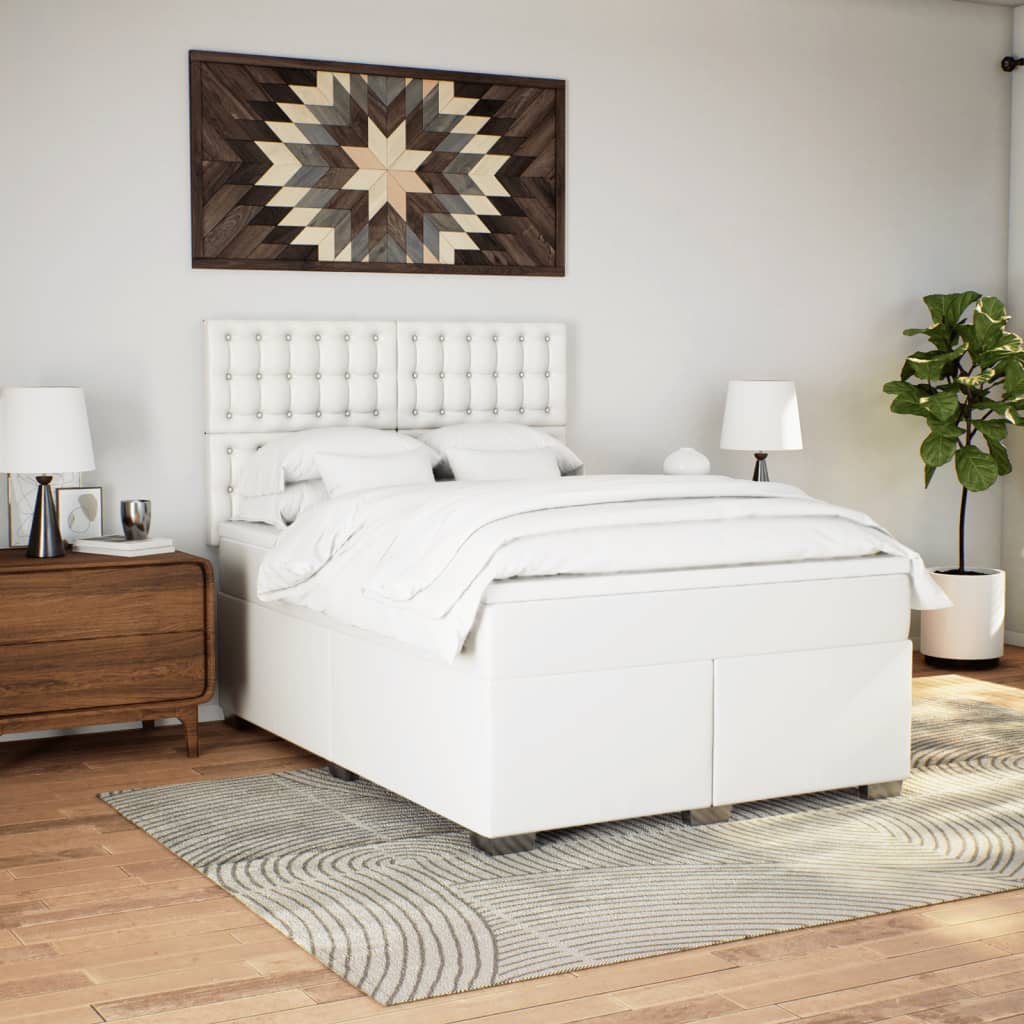 Boxspring met matras kunstleer wit 160x200 cm is nu te koop bij PeponiXL, paradijselijk wonen!