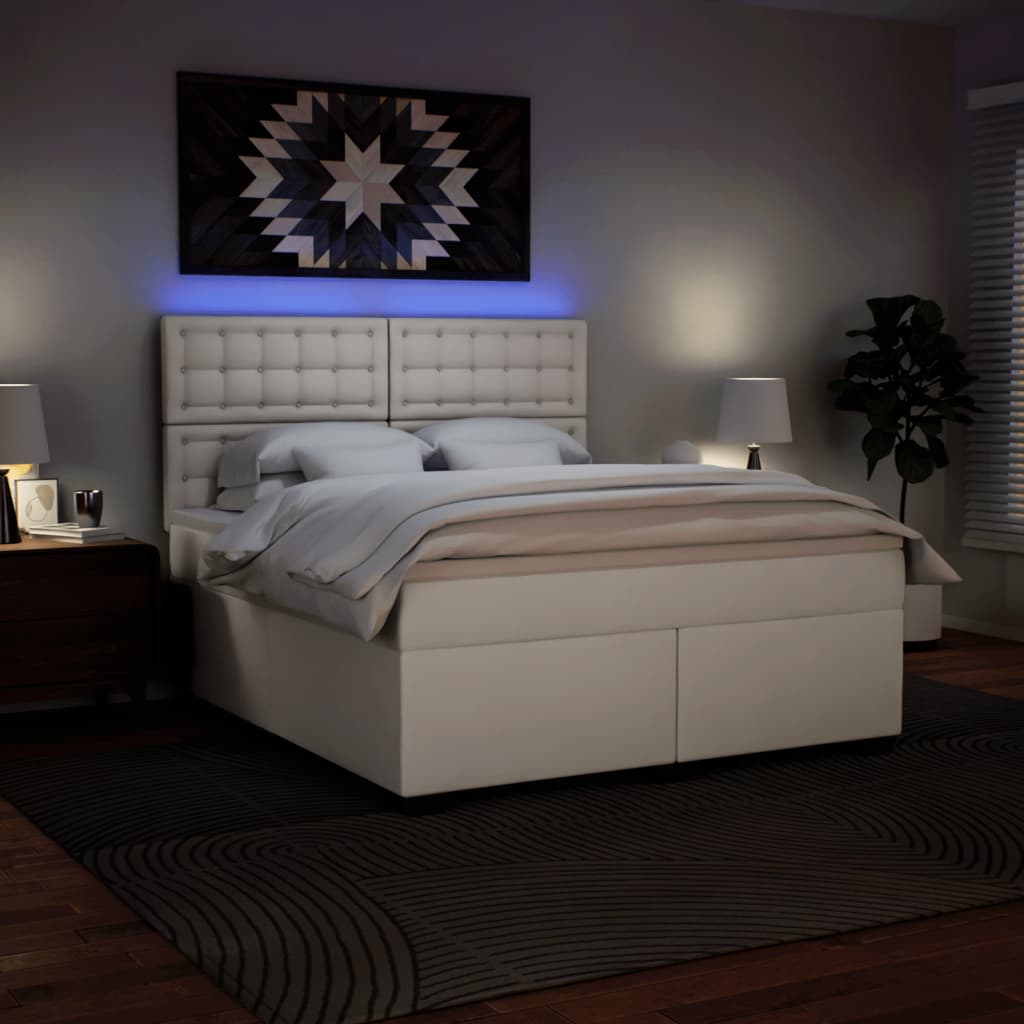 Boxspring met matras kunstleer wit 180x200 cm is nu te koop bij PeponiXL, paradijselijk wonen!