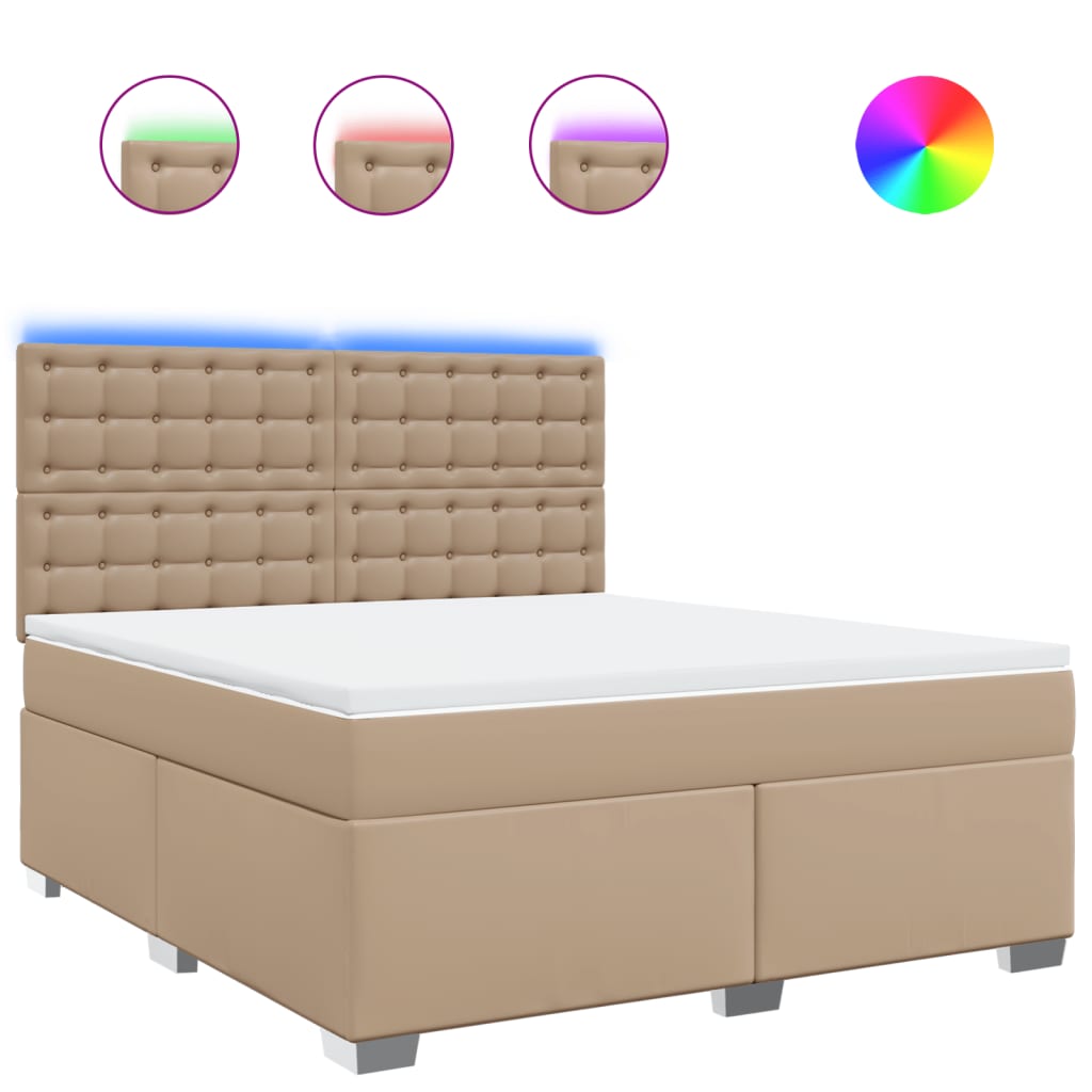 Boxspring met matras kunstleer cappuccinokleurig 180x200 cm is nu te koop bij PeponiXL, paradijselijk wonen!