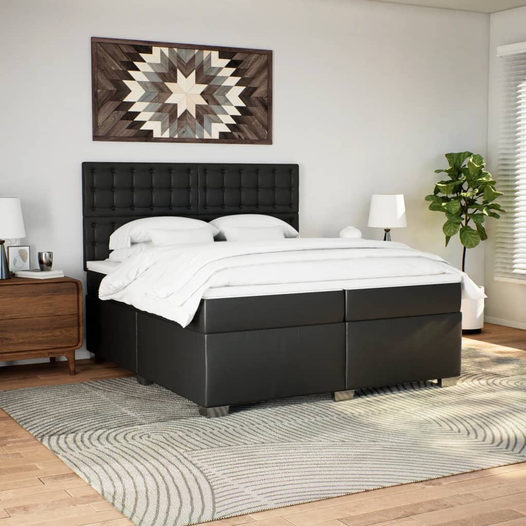 Boxspring met matras kunstleer zwart 200x200 cm is nu te koop bij PeponiXL, paradijselijk wonen!