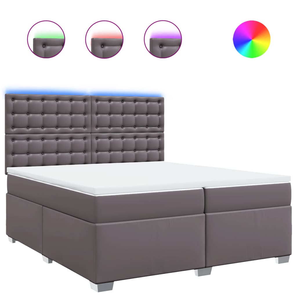 Boxspring met matras kunstleer grijs 200x200 cm is nu te koop bij PeponiXL, paradijselijk wonen!