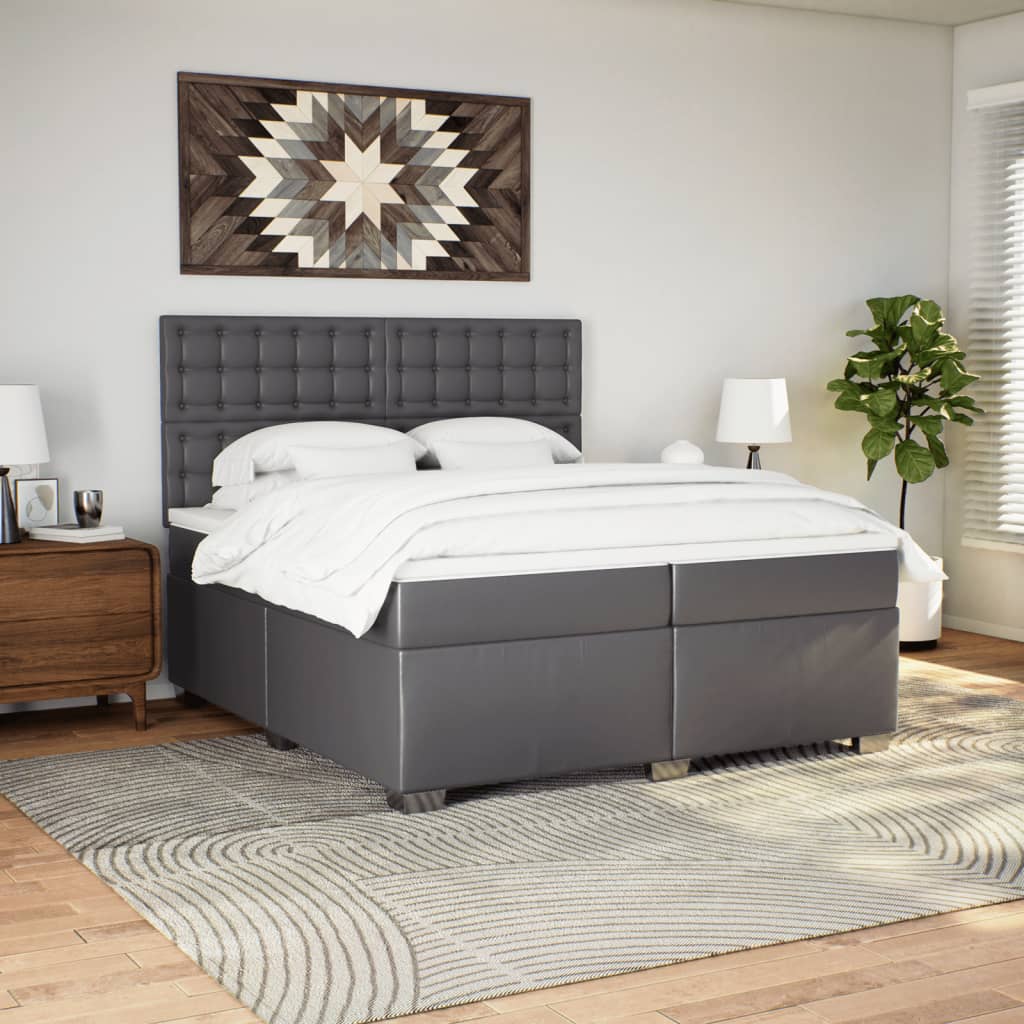 Boxspring met matras kunstleer grijs 200x200 cm is nu te koop bij PeponiXL, paradijselijk wonen!