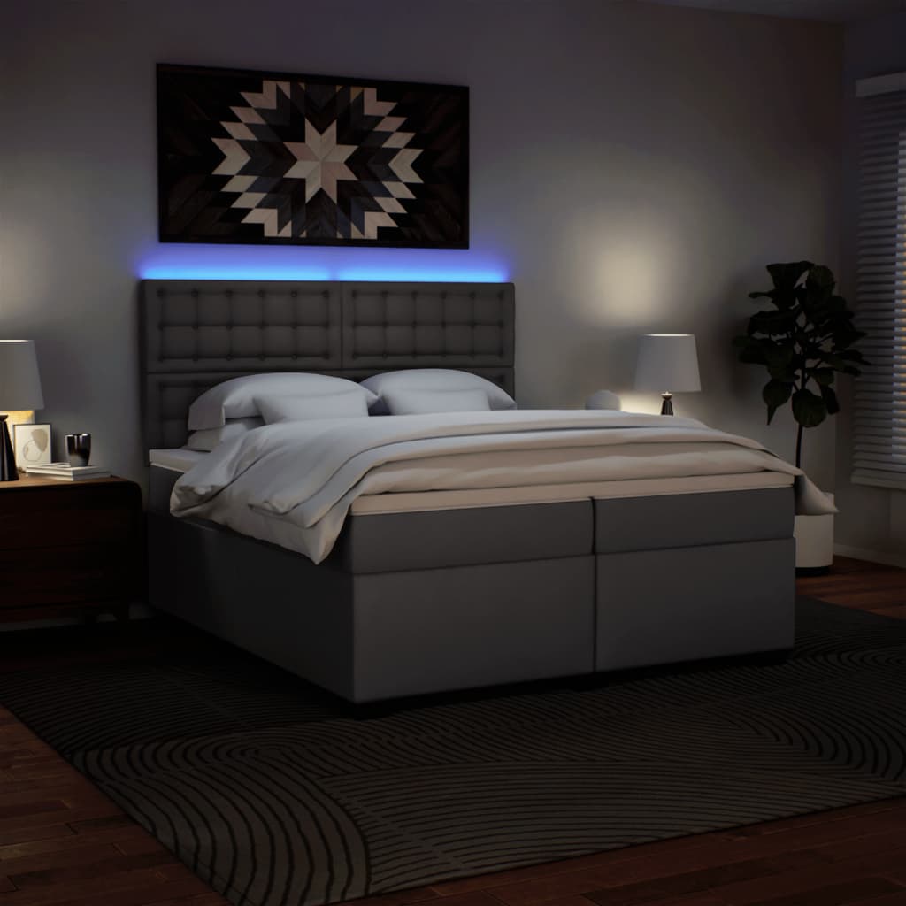 Boxspring met matras kunstleer grijs 200x200 cm is nu te koop bij PeponiXL, paradijselijk wonen!