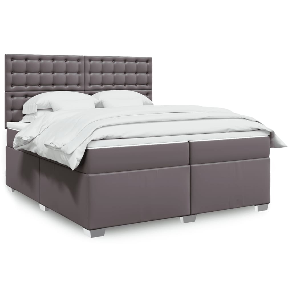 Boxspring met matras kunstleer grijs 200x200 cm is nu te koop bij PeponiXL, paradijselijk wonen!
