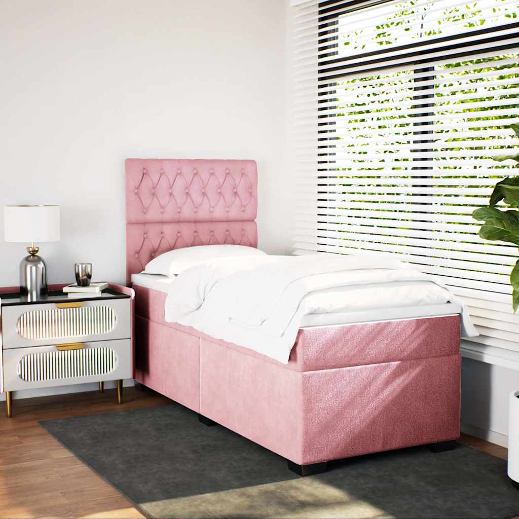 Boxspring met matras fluweel roze 80x200 cm is nu te koop bij PeponiXL, paradijselijk wonen!