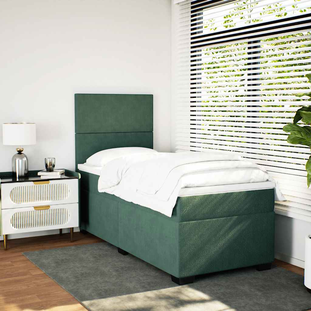 Boxspring met matras fluweel donkergroen 90x190 cm is nu te koop bij PeponiXL, paradijselijk wonen!