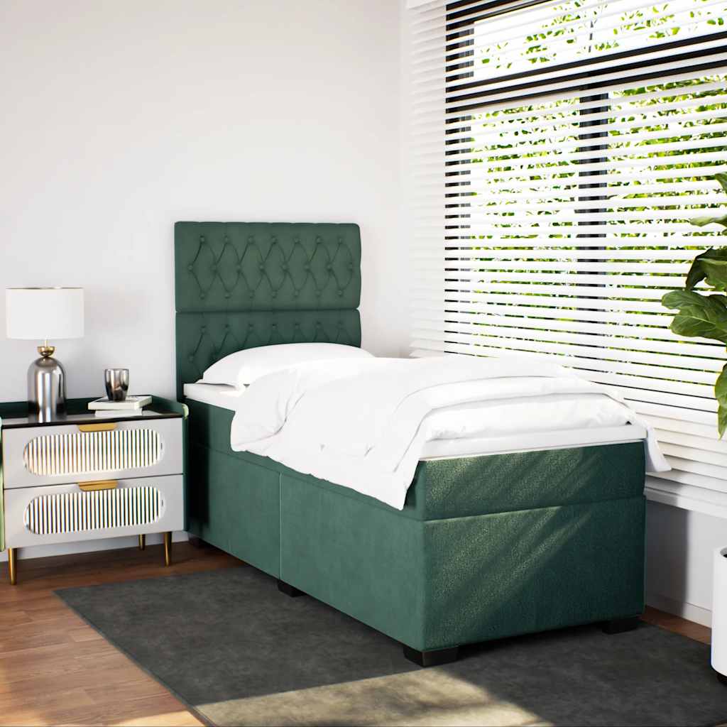 Boxspring met matras fluweel donkergroen 90x190 cm is nu te koop bij PeponiXL, paradijselijk wonen!