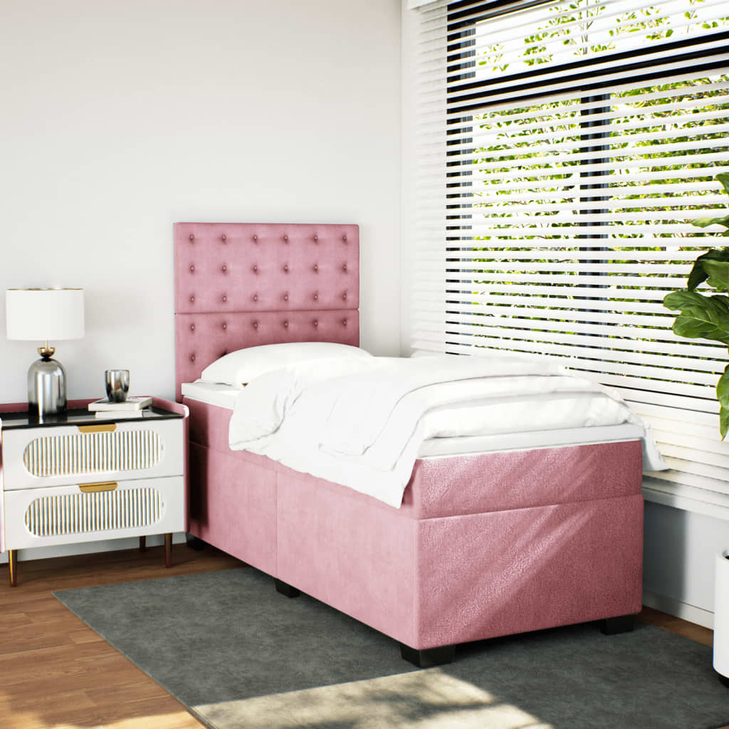 Boxspring met matras fluweel roze 90x200 cm is nu te koop bij PeponiXL, paradijselijk wonen!