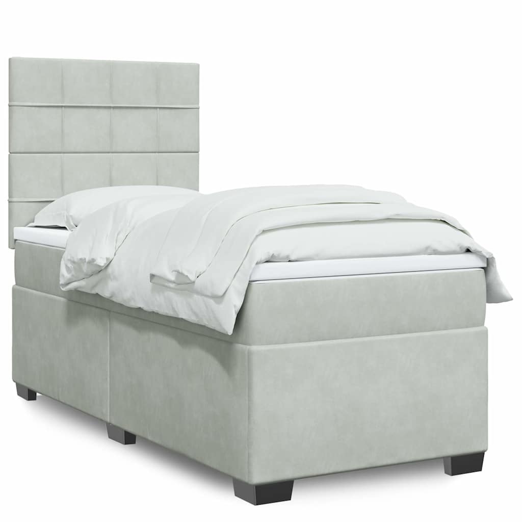 Boxspring met matras fluweel lichtgrijs 100x200 cm is nu te koop bij PeponiXL, paradijselijk wonen!