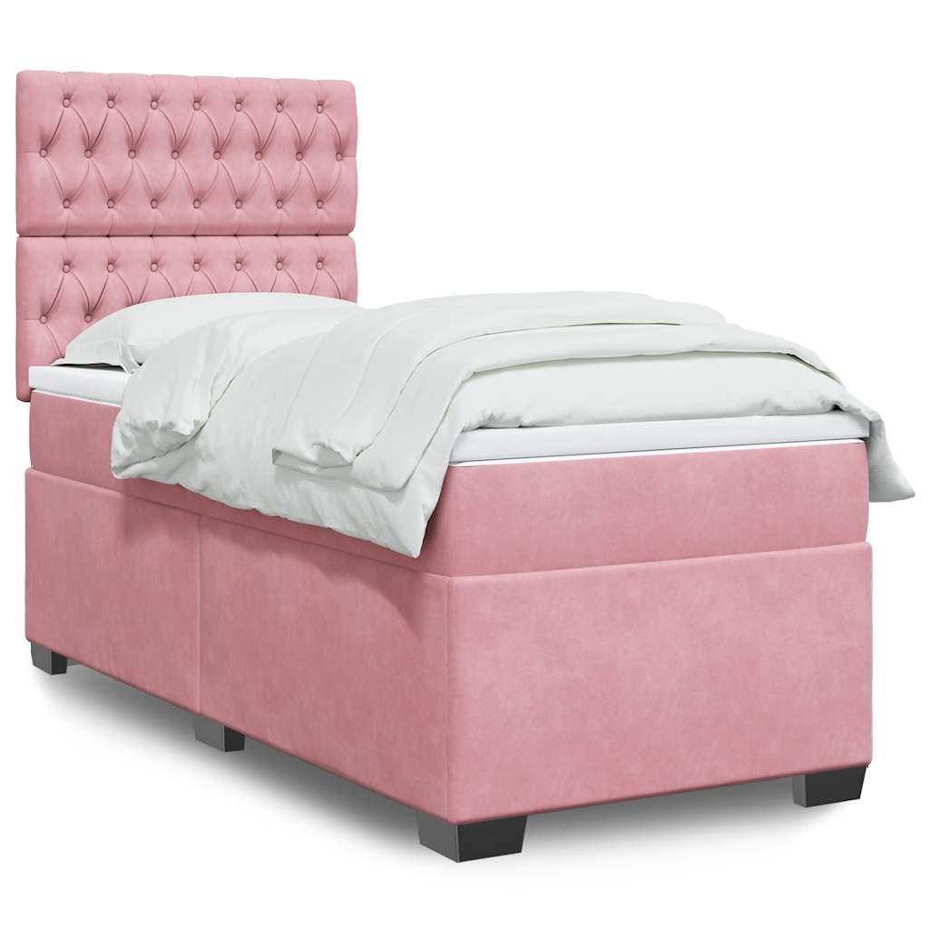 Boxspring met matras fluweel roze 100x200 cm is nu te koop bij PeponiXL, paradijselijk wonen!