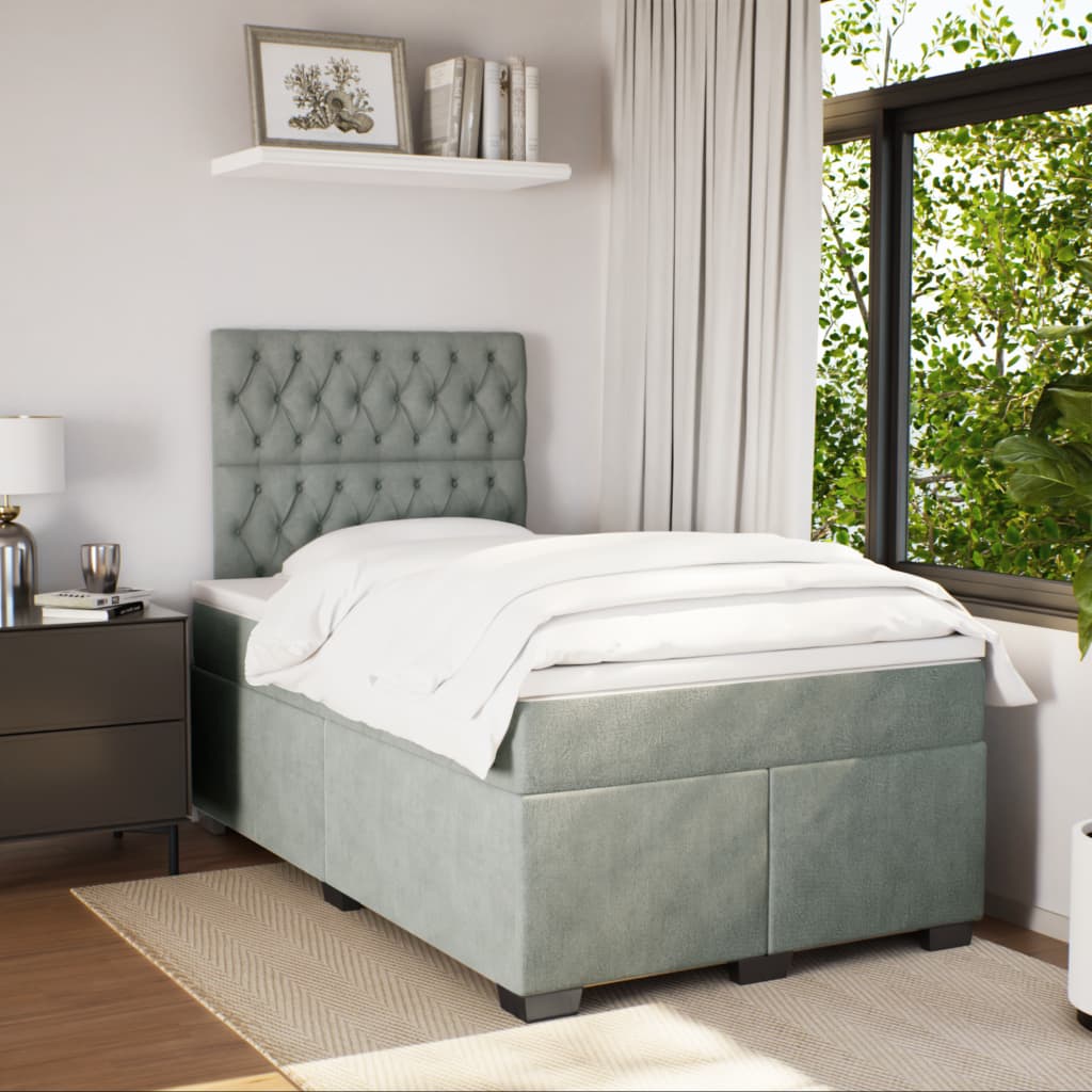 Boxspring met matras fluweel lichtgrijs 120x200 cm is nu te koop bij PeponiXL, paradijselijk wonen!