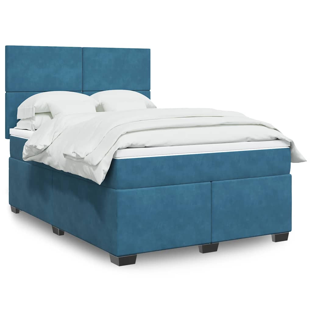 Boxspring met matras fluweel blauw 140x190 cm is nu te koop bij PeponiXL, paradijselijk wonen!