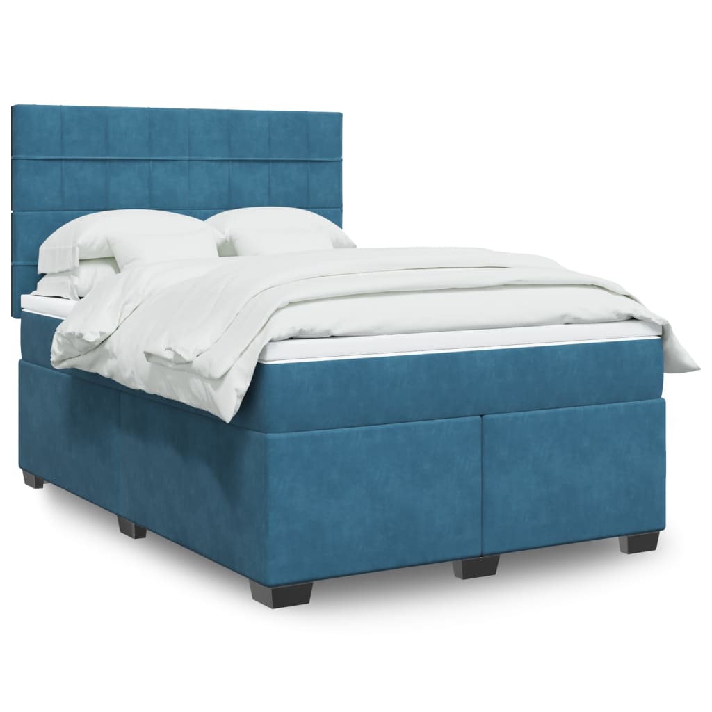 Boxspring met matras fluweel blauw 140x190 cm is nu te koop bij PeponiXL, paradijselijk wonen!