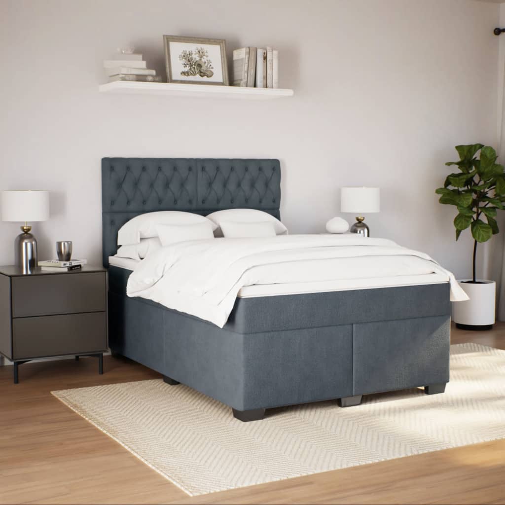 Boxspring met matras fluweel donkergrijs 140x190 cm is nu te koop bij PeponiXL, paradijselijk wonen!