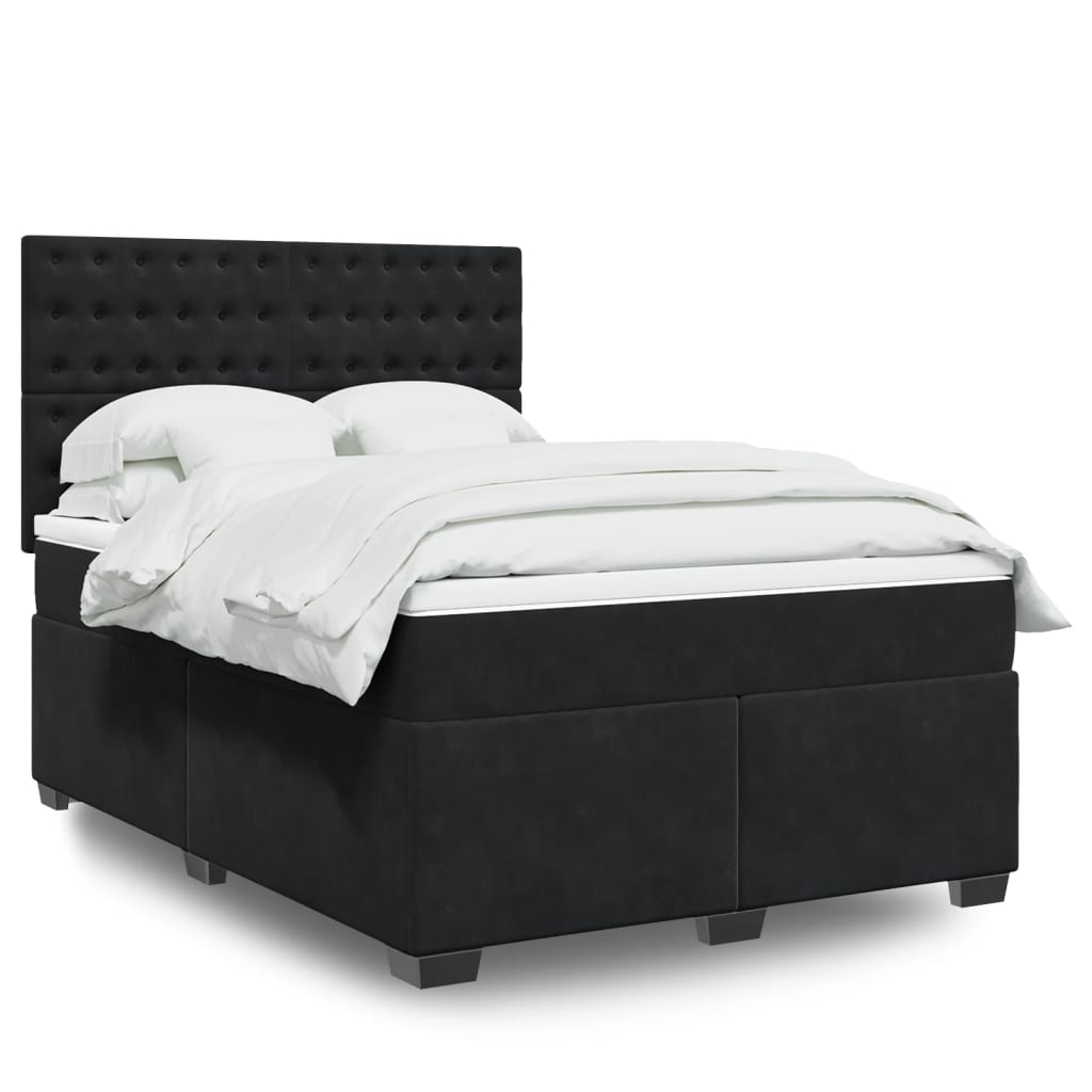 Boxspring met matras fluweel zwart 140x190 cm is nu te koop bij PeponiXL, paradijselijk wonen!