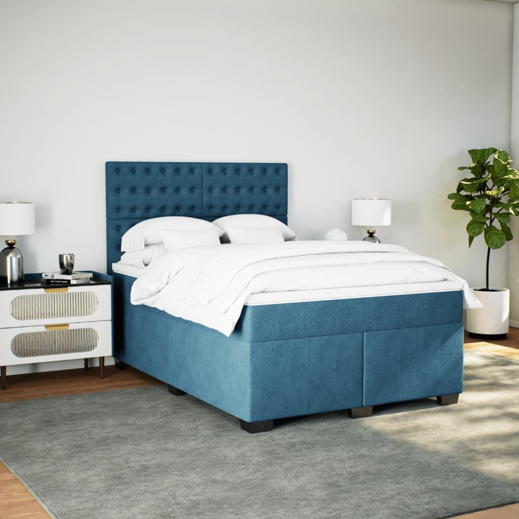 Boxspring met matras fluweel blauw 140x190 cm is nu te koop bij PeponiXL, paradijselijk wonen!