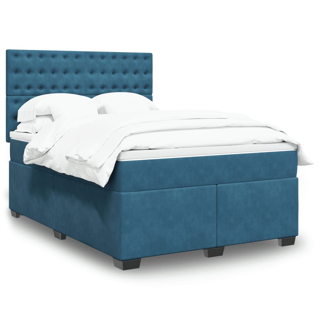 Boxspring met matras fluweel blauw 140x190 cm is nu te koop bij PeponiXL, paradijselijk wonen!