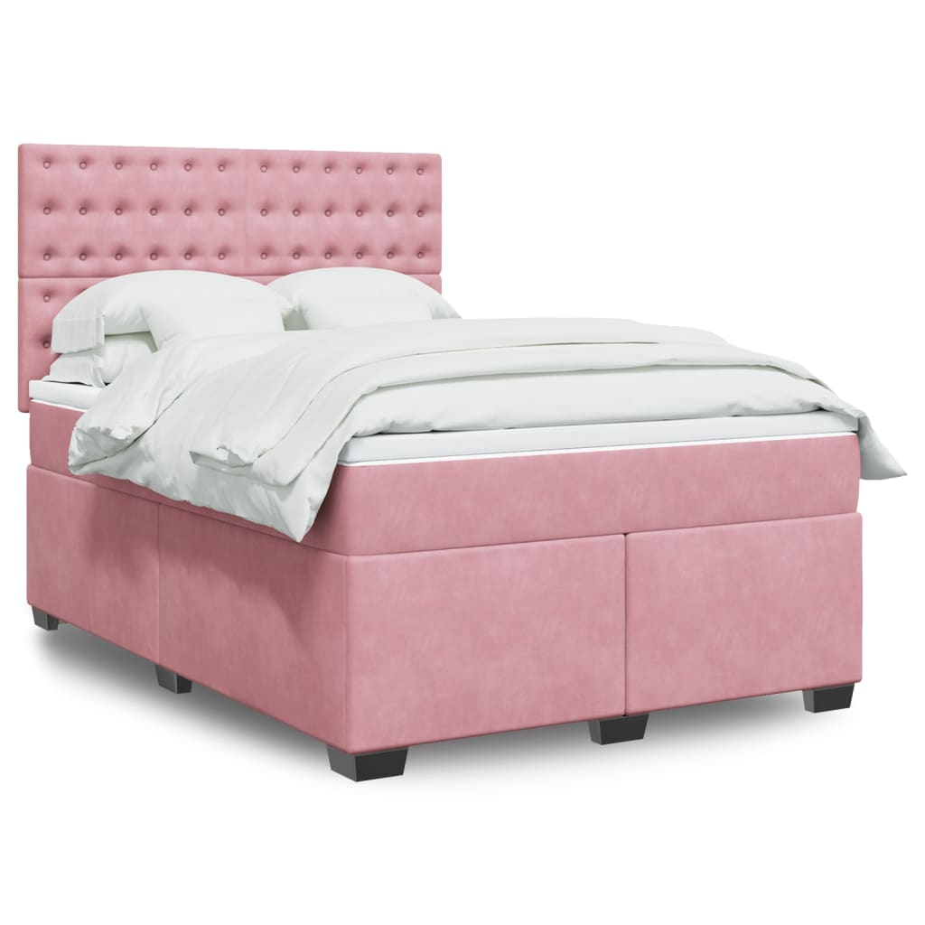 Boxspring met matras fluweel roze 140x190 cm is nu te koop bij PeponiXL, paradijselijk wonen!