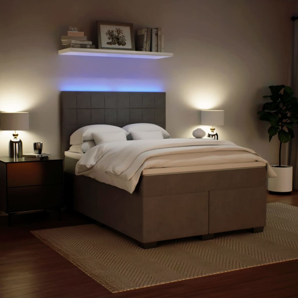 Boxspring met matras fluweel lichtgrijs 140x200 cm is nu te koop bij PeponiXL, paradijselijk wonen!