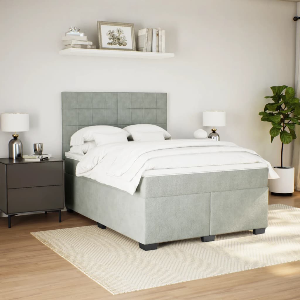 Boxspring met matras fluweel lichtgrijs 140x200 cm is nu te koop bij PeponiXL, paradijselijk wonen!