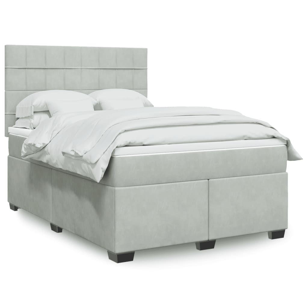 Boxspring met matras fluweel lichtgrijs 140x200 cm is nu te koop bij PeponiXL, paradijselijk wonen!