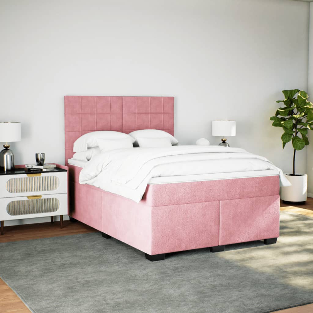 Boxspring met matras fluweel roze 140x200 cm is nu te koop bij PeponiXL, paradijselijk wonen!