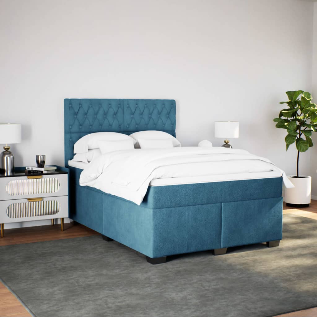 Boxspring met matras fluweel blauw 140x200 cm is nu te koop bij PeponiXL, paradijselijk wonen!