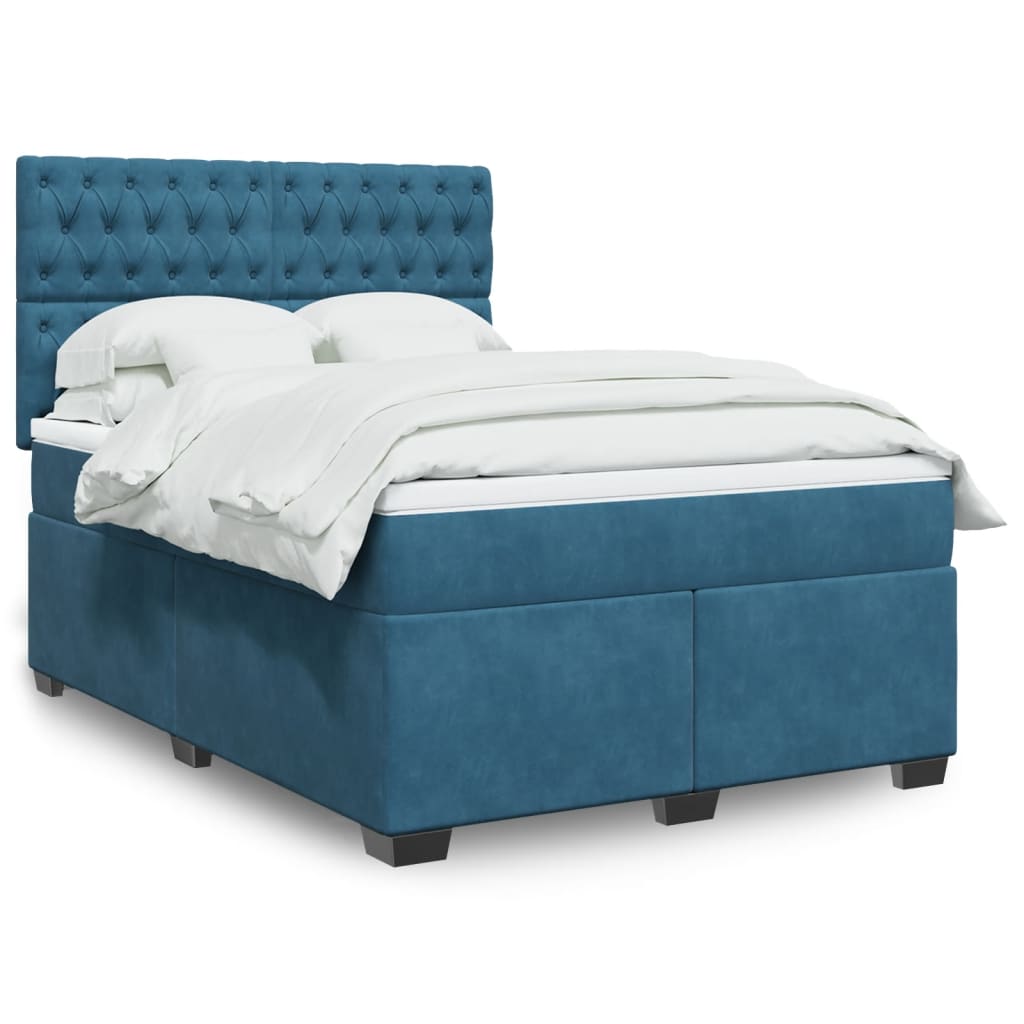 Boxspring met matras fluweel blauw 140x200 cm is nu te koop bij PeponiXL, paradijselijk wonen!