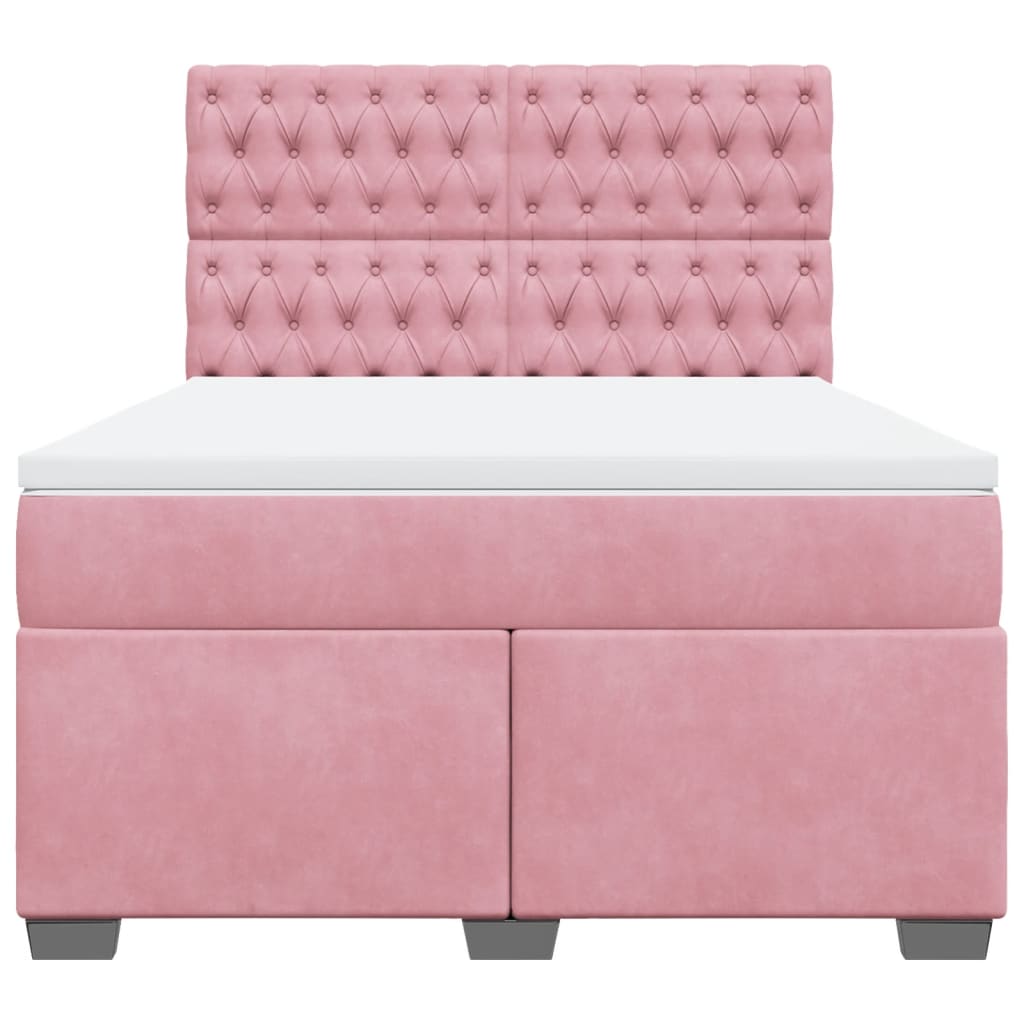 Boxspring met matras fluweel roze 140x200 cm is nu te koop bij PeponiXL, paradijselijk wonen!
