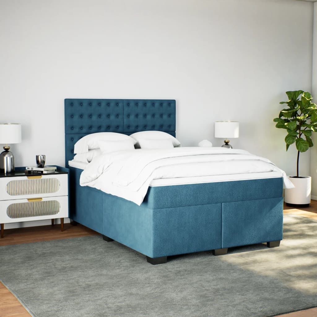 Boxspring met matras fluweel blauw 140x200 cm is nu te koop bij PeponiXL, paradijselijk wonen!